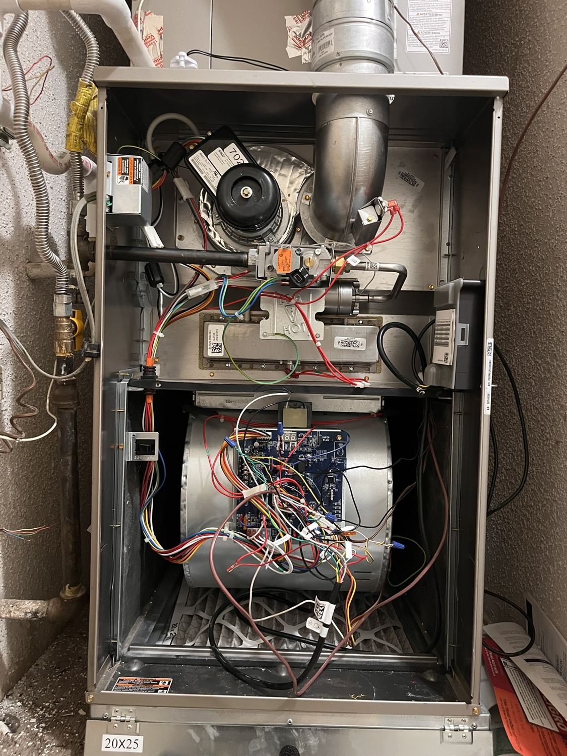 HVAC system opened up for a maintenance inspection and tune-up